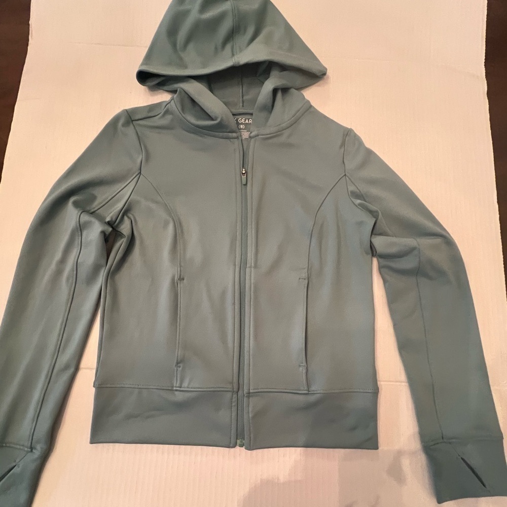 TEK GEAR LONG SLEEVE ESSENTIAL GEAR W/ZIP HOODIE SIZE MEDIUM (8) SERENE GREEN
